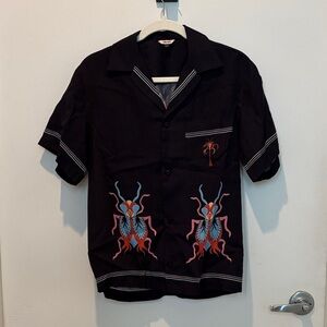 The Kit Black Short Sleeve Shirt with Insect Design